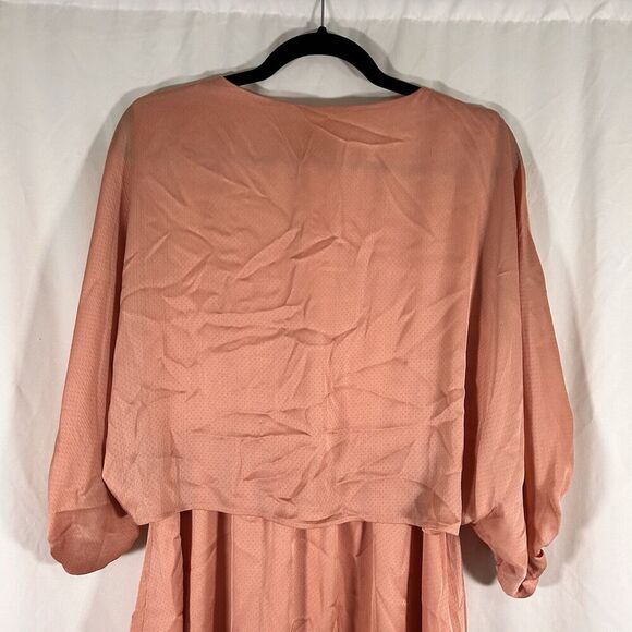 New STORIA Mini Dress Women's Large Pink Vneck Tie Elastic Waist Short Sleeve - Picture 9 of 10